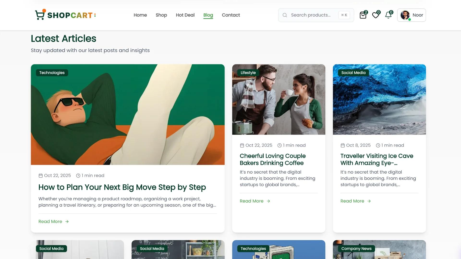 Blog page with responsive design