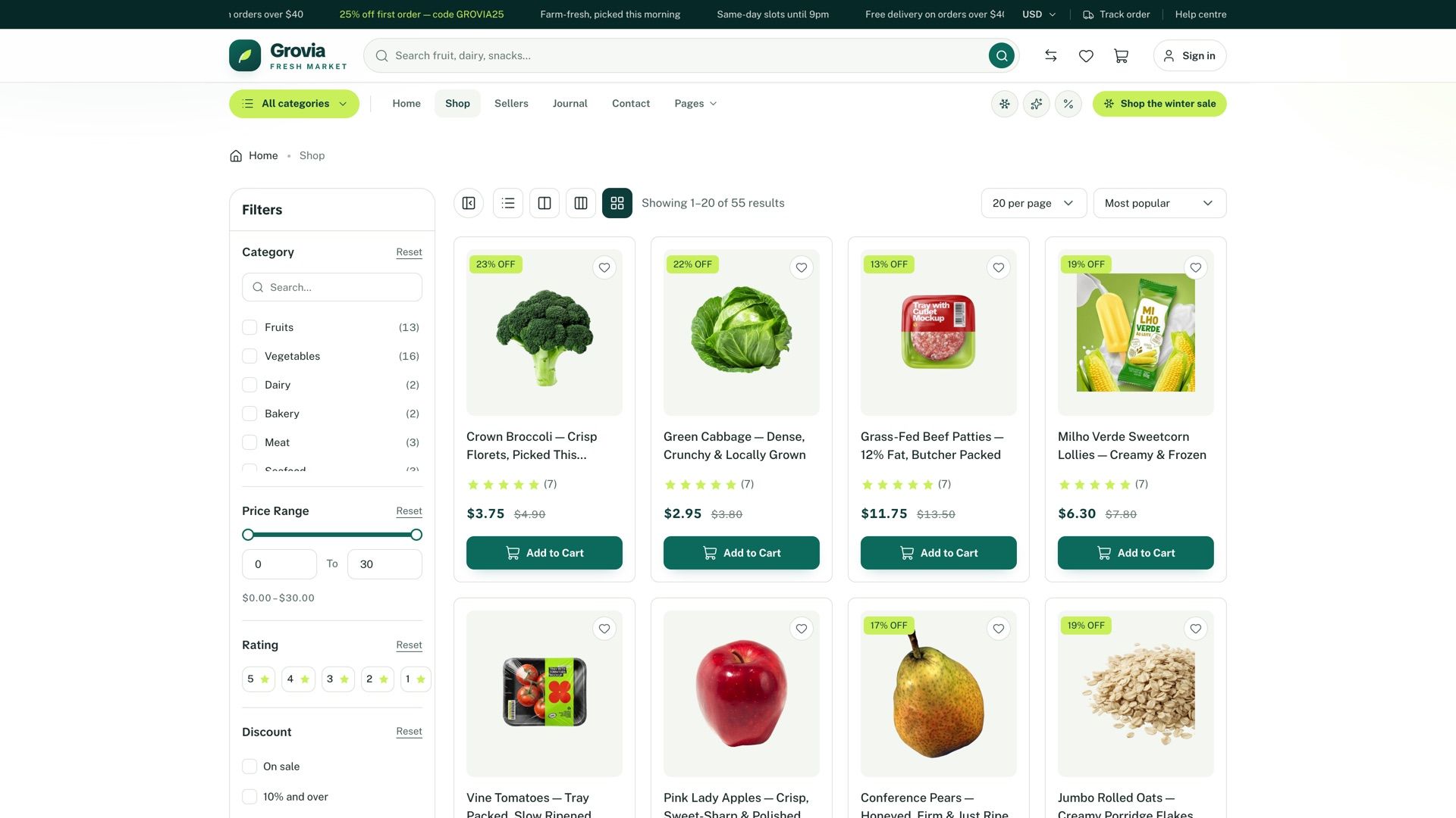 Shop with filters & sorting