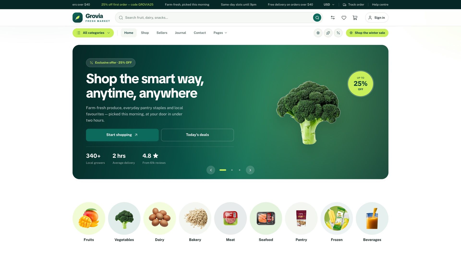 Home — hero & categories
