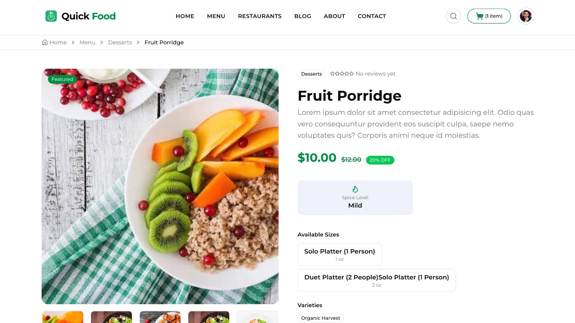 Single Food Page with Details