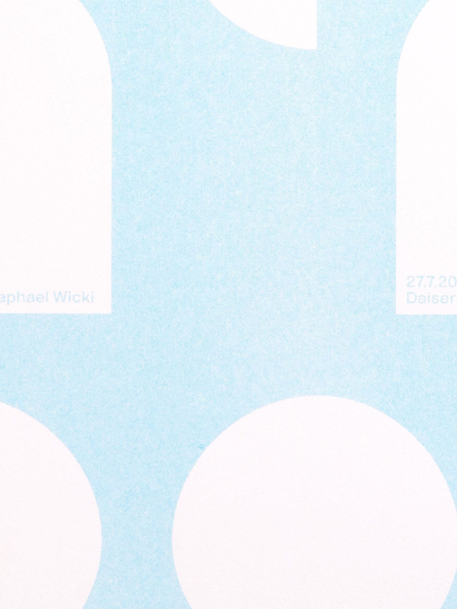 Limited edition Riso print detail with blue background and white letters