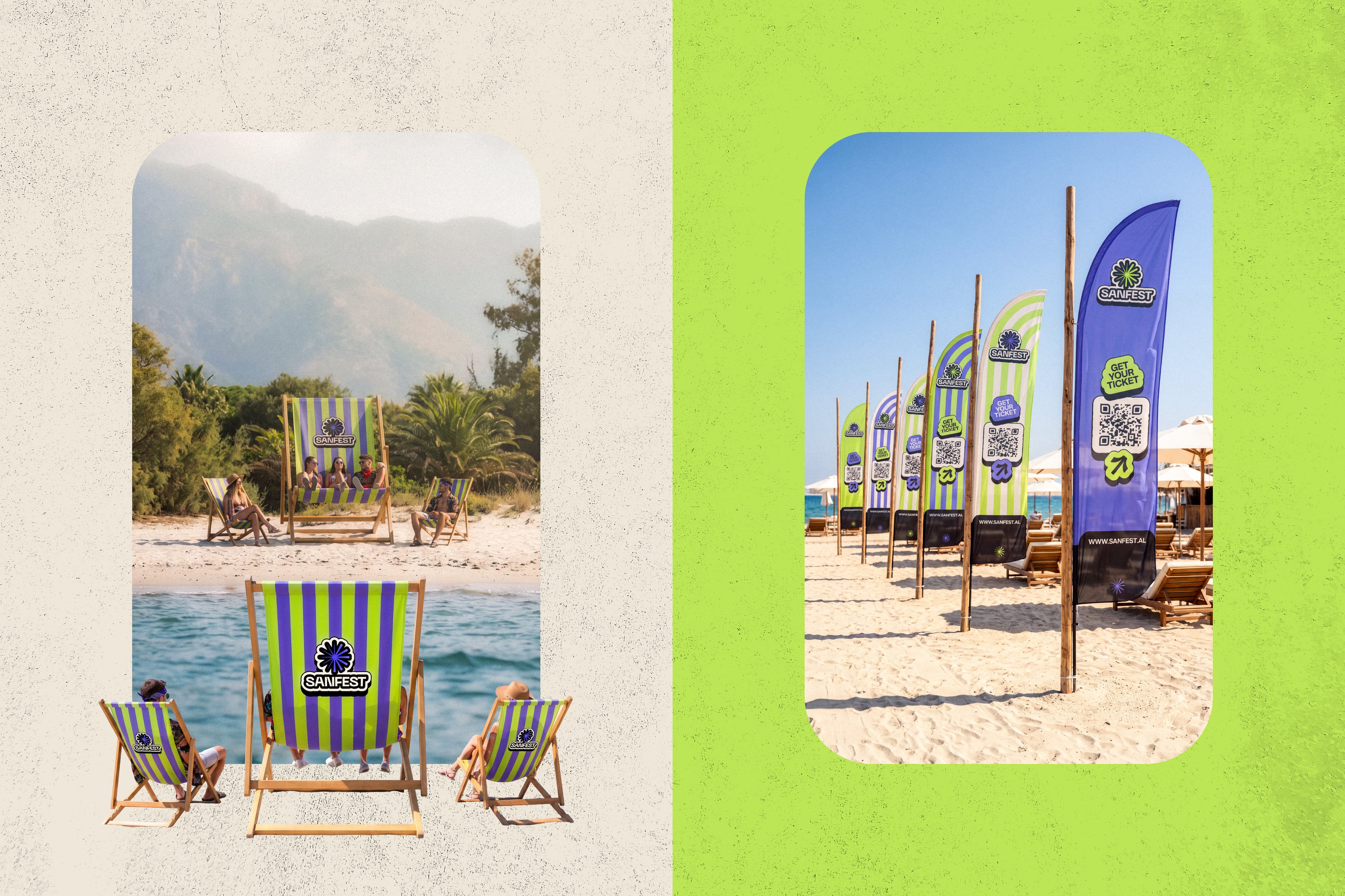 SANFEST branded beach deck chairs and shoreline flags — Day n’ Nite | BoldCrest