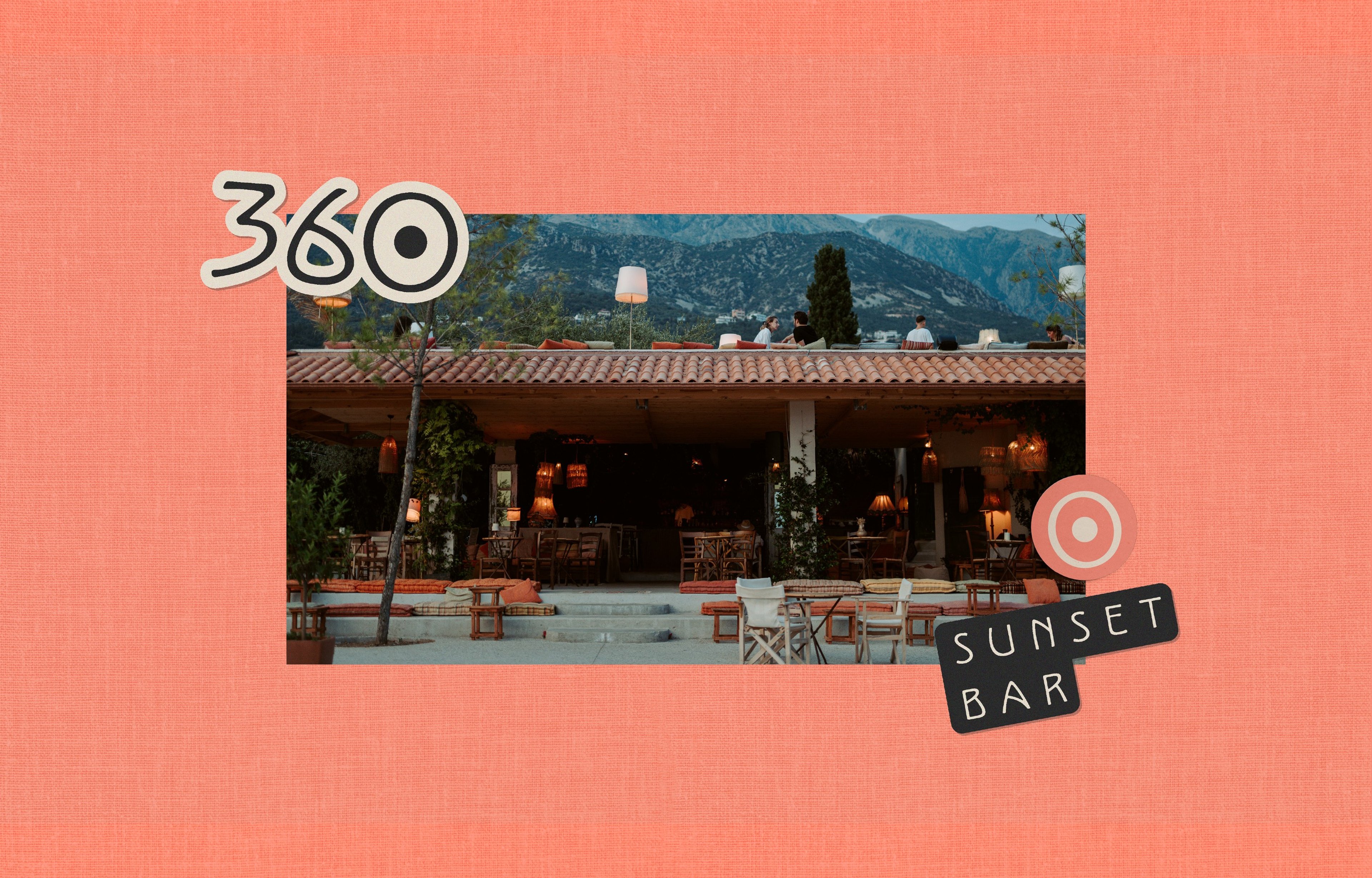360° Sunset Bar logo design on coral background — Golden Hour, All Around | BoldCrest