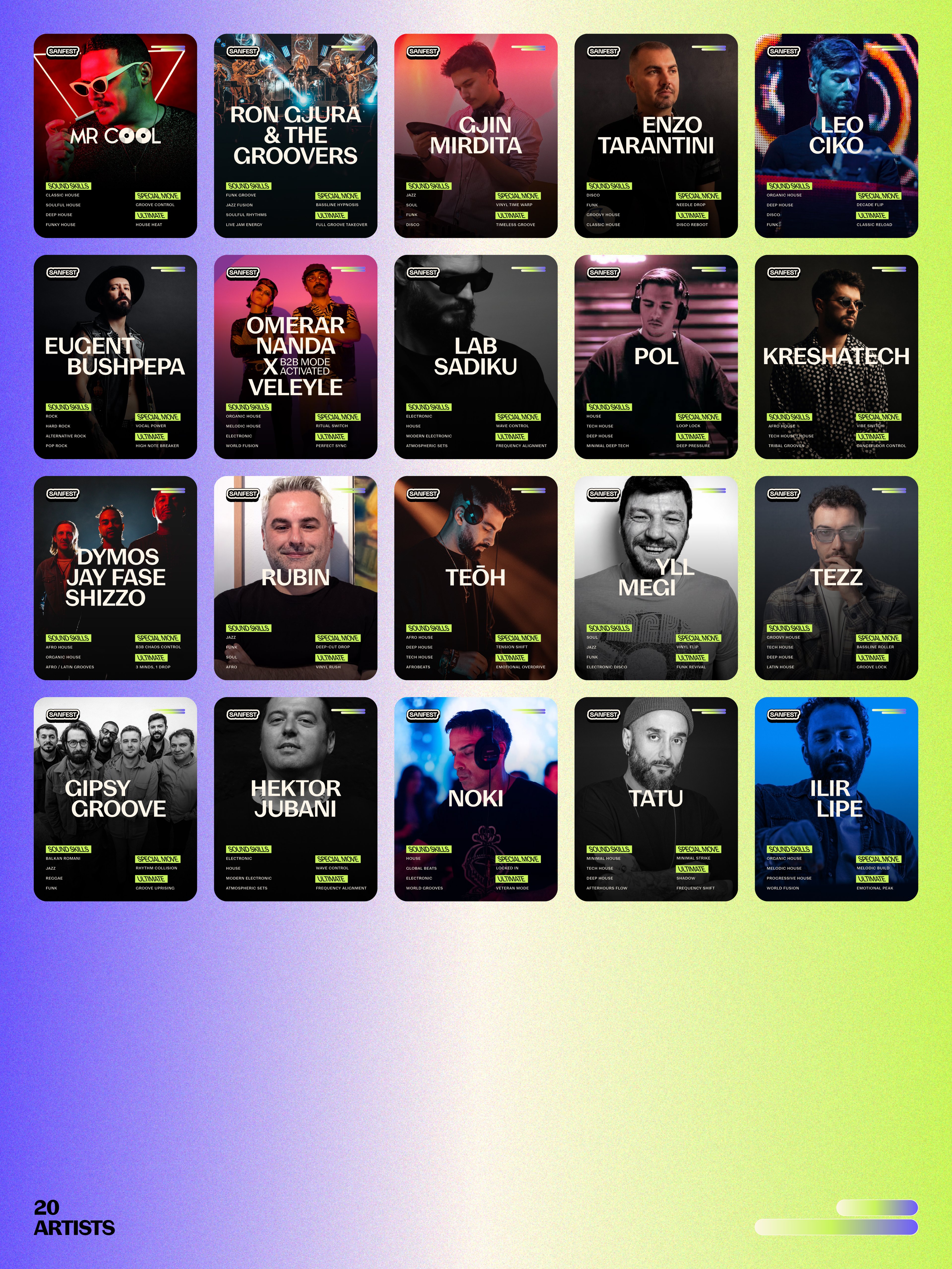 SANFEST artist lineup grid of 20 performers — Day n’ Nite | BoldCrest