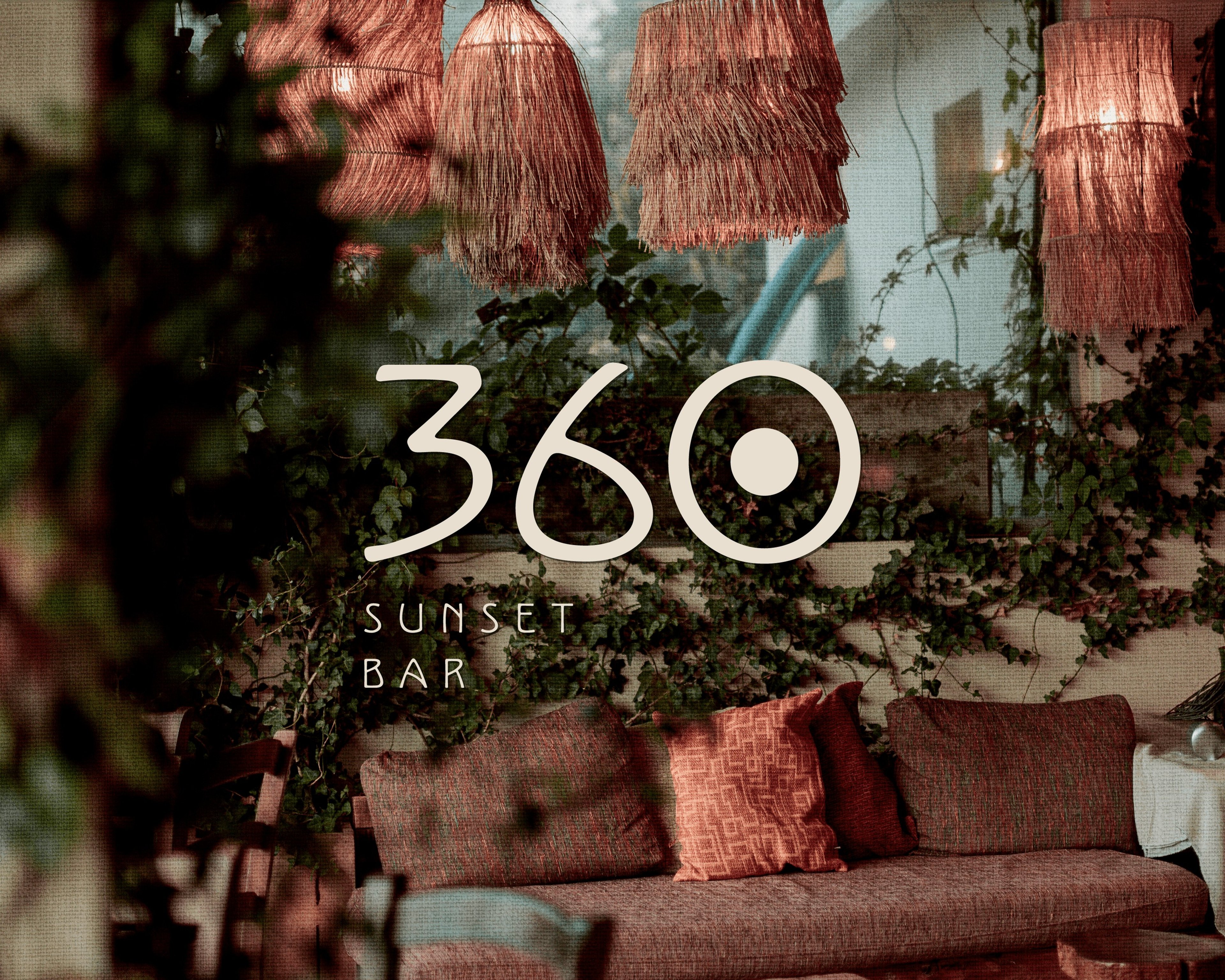 360° Sunset Bar logo design on beach lounge setting — Golden Hour, All Around | BoldCrest