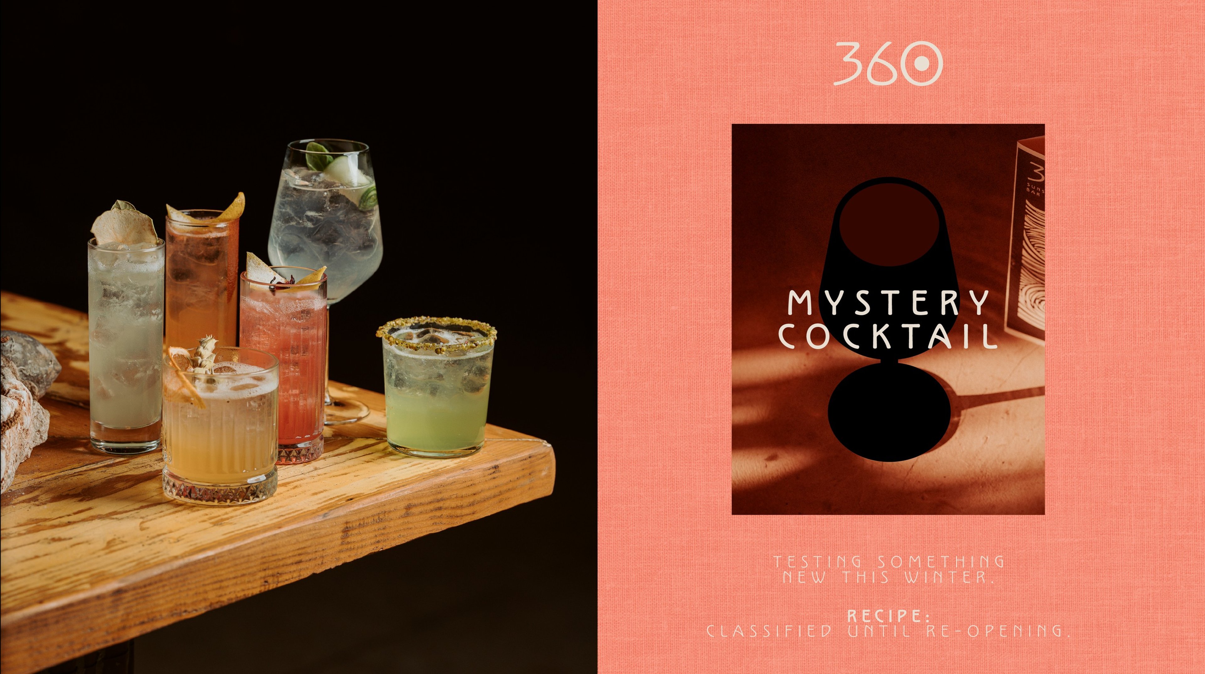 360° Sunset Bar cocktail photography and seasonal campaign card — Golden Hour, All Around | BoldCrest