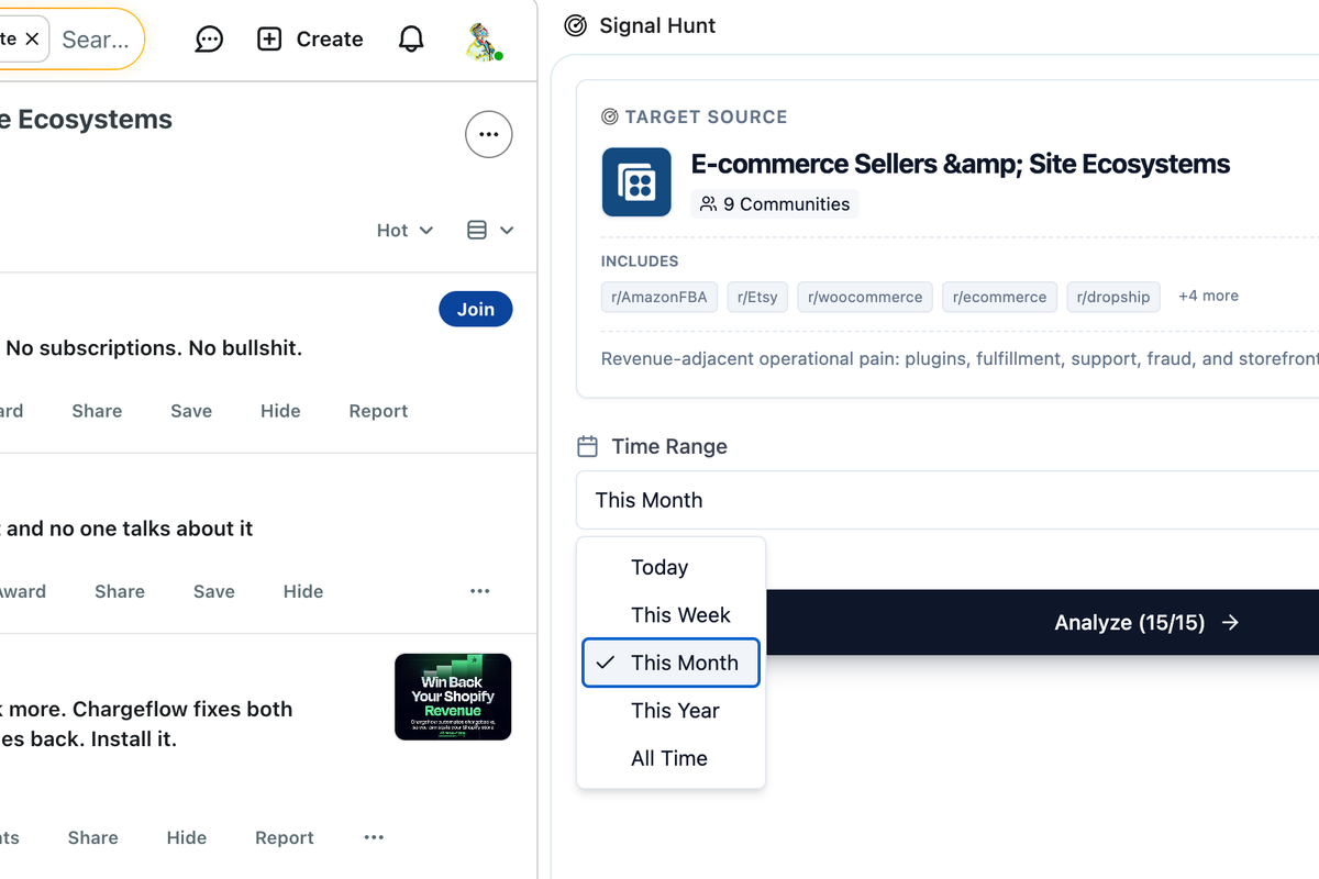 Screenshot of the Time Range dropdown (day/week/month/year/all)