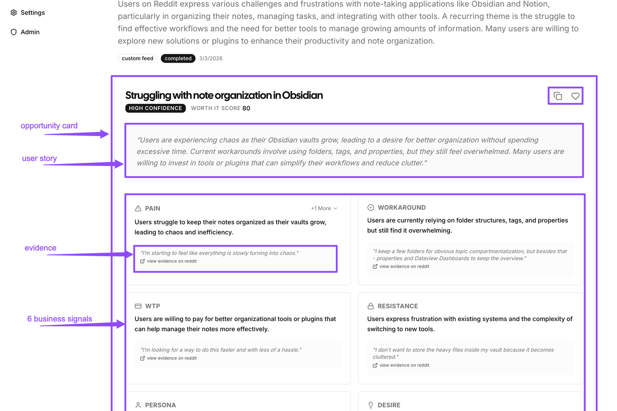 Screenshot of the extension results list showing multiple Opportunity Cards and “View in Dashboard”