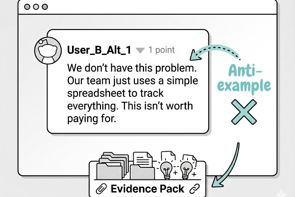 Screenshot of a “no thanks / solved already” comment annotated as an anti-example