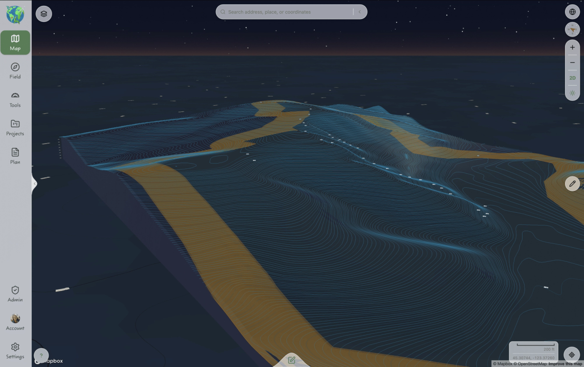 Nighttime view of site terrain model