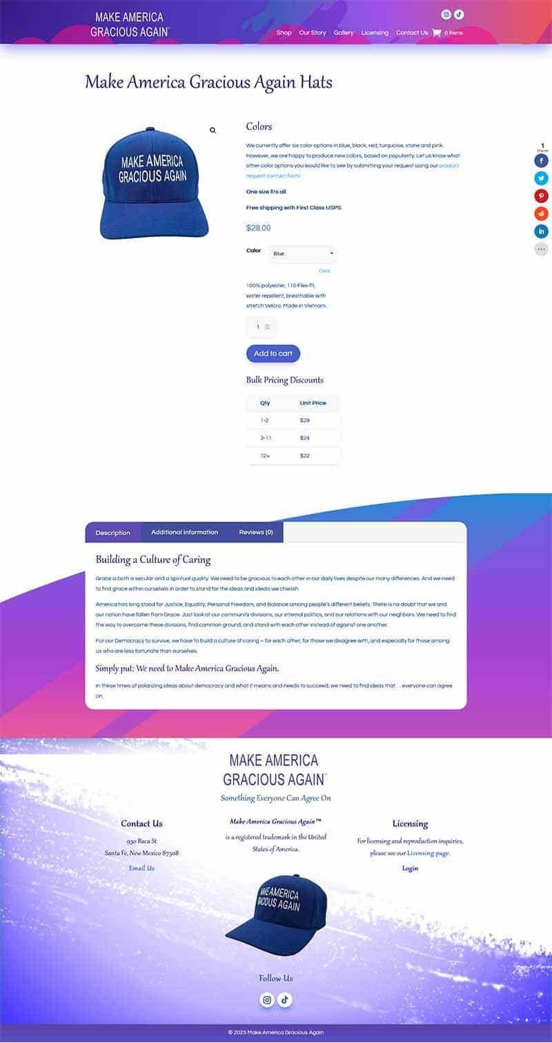 Make America Gracious Again Shop page
