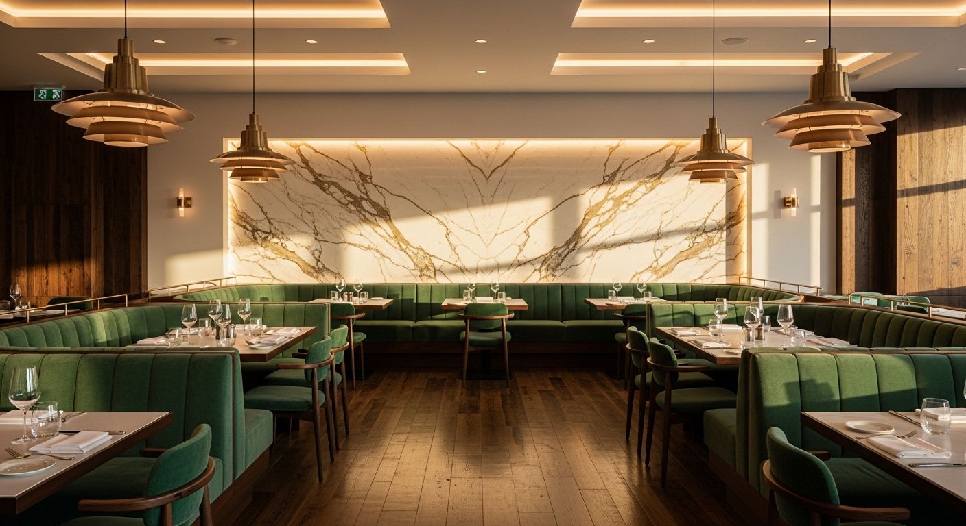 Golden-Hour Marble & Teak: Designing a Luxe Restaurant Dining Room