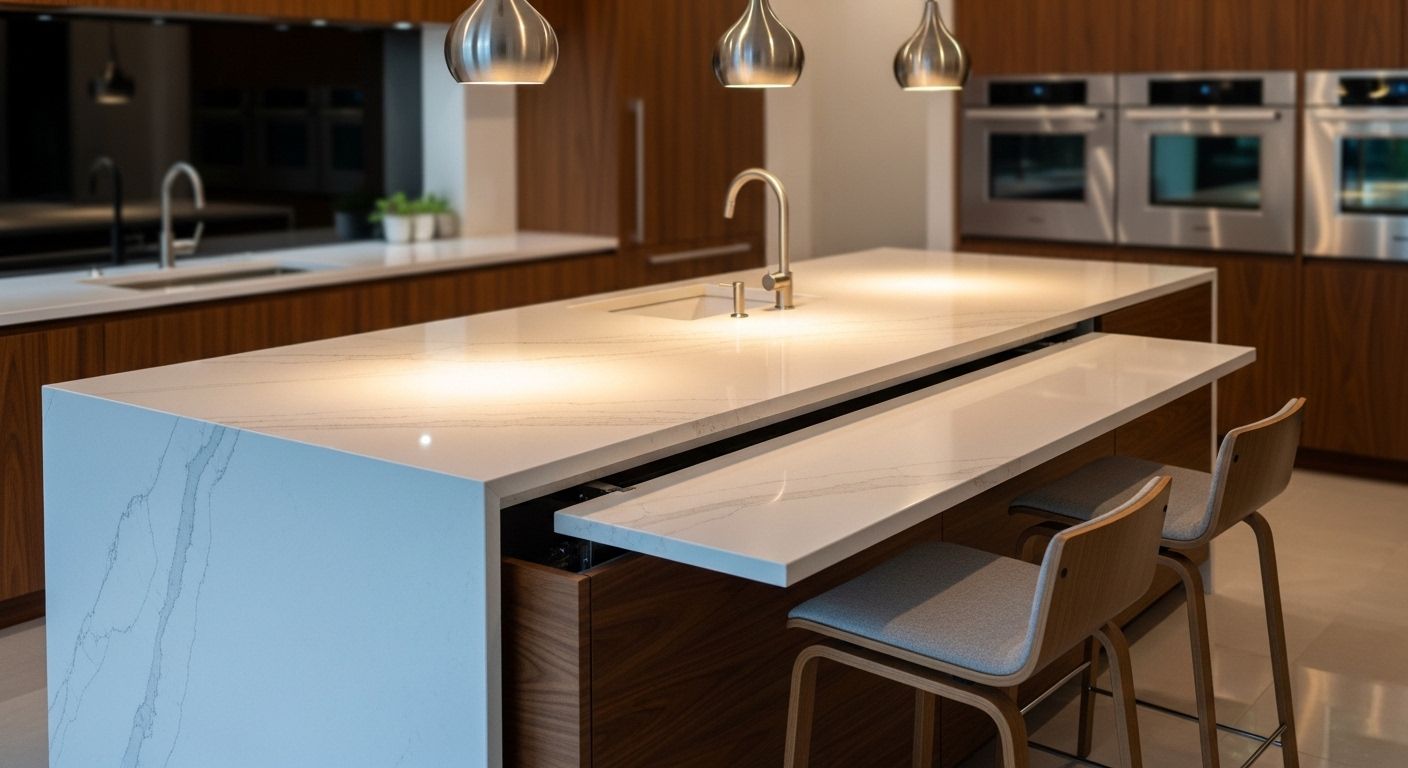 Kitchen island with flip up breakfast bar extension