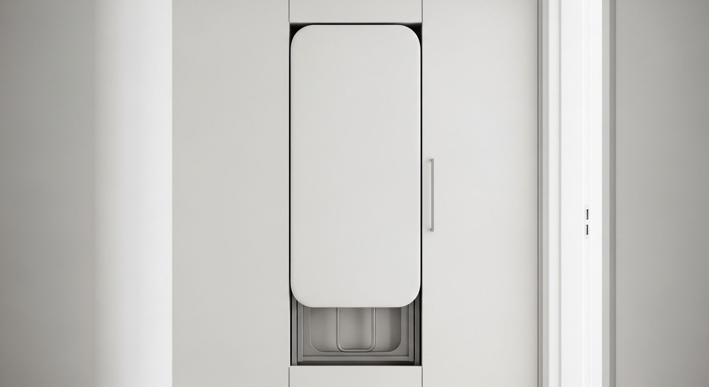 Fold flat ironing board cabinet closed in hallway