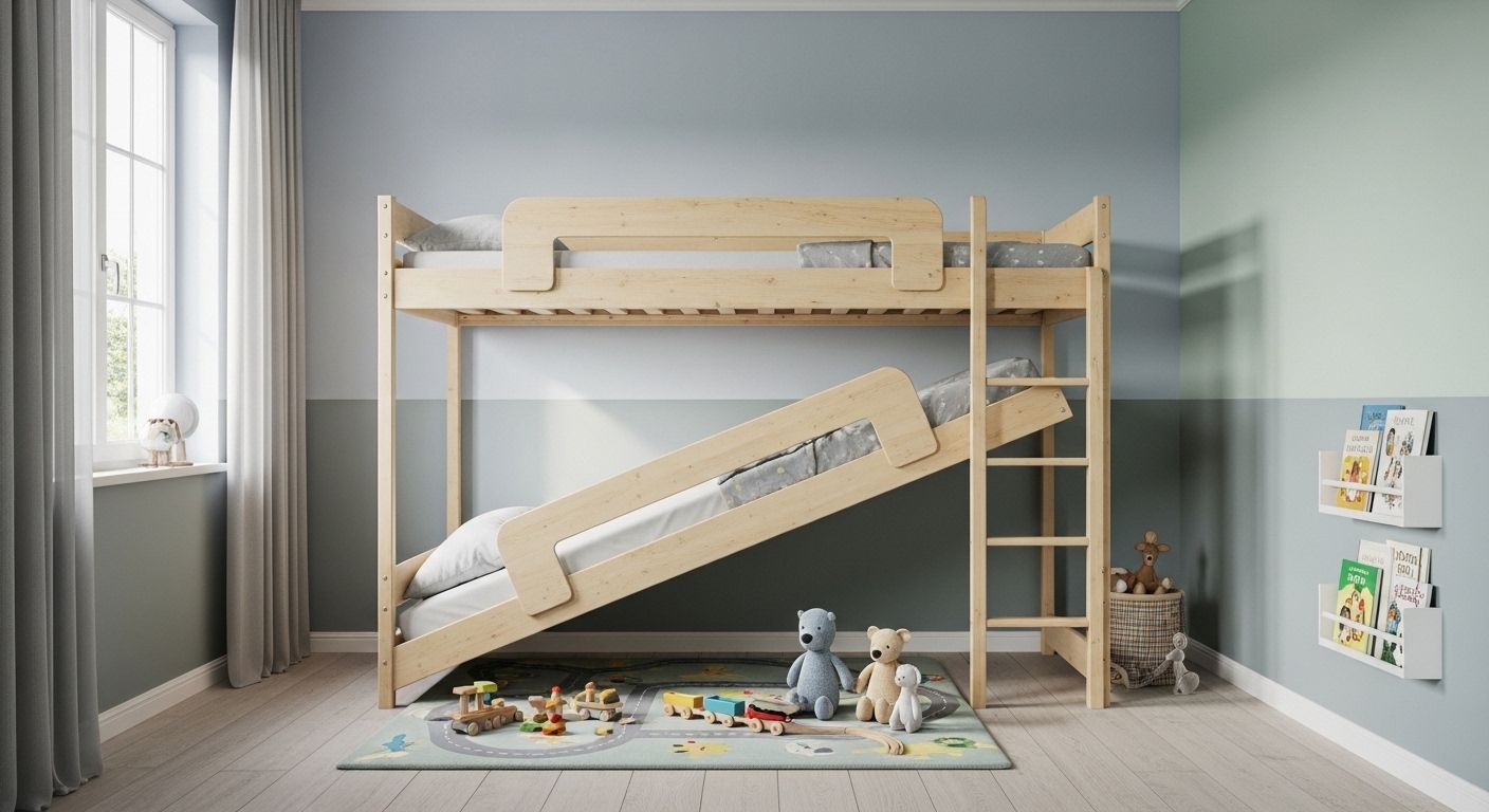 Fold-flat bunk bed closed to create open play space in small kids room