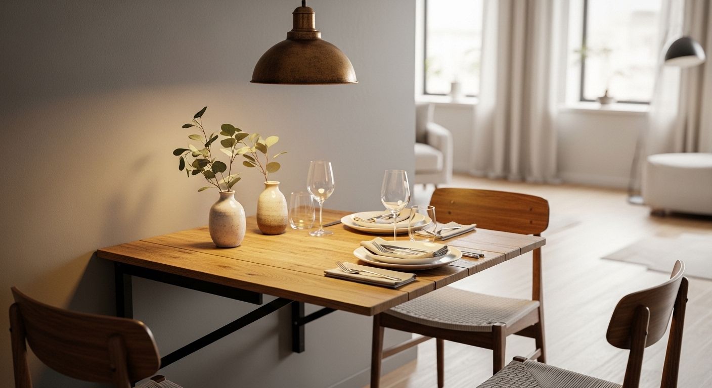 Wall-mounted foldable dining table with legs extended