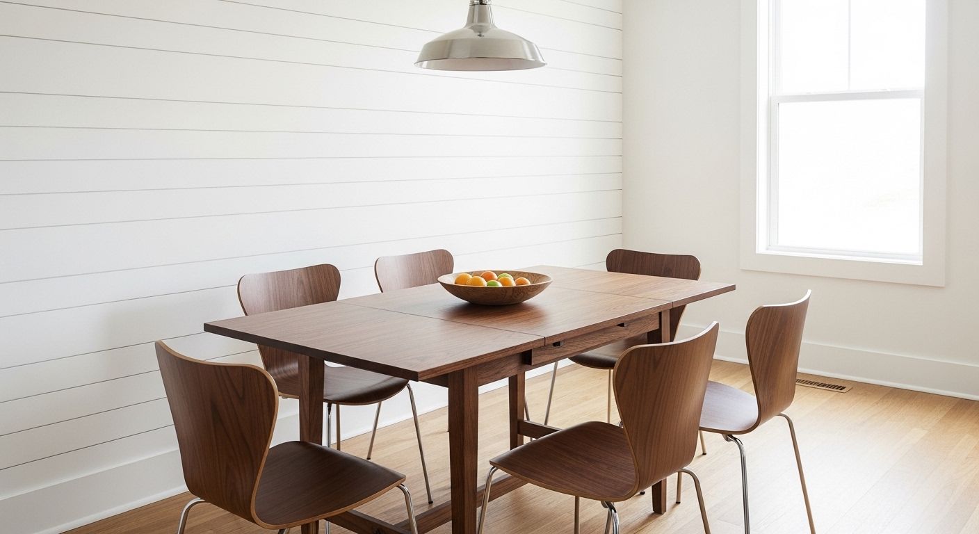 Drop leaf dining table folded down for four in small kitchen