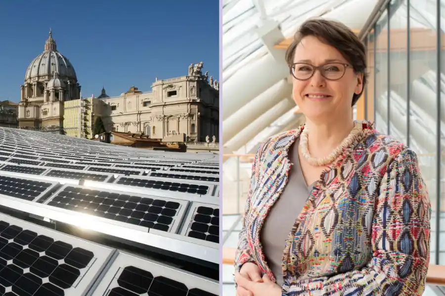 Marjut Falkstedt, European Investment Fund (EIF), and St. Peter's Basilica in the Vatican City. Photo: TT/AP and press photo.