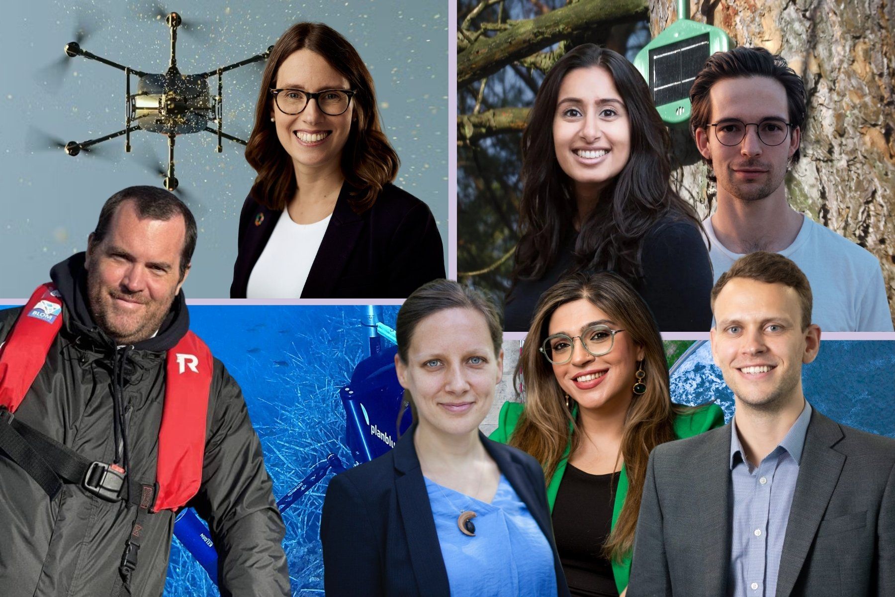 Some of the founders of nature tech firms in our deep dive. See photo description at bottom of the article. Photos: press.