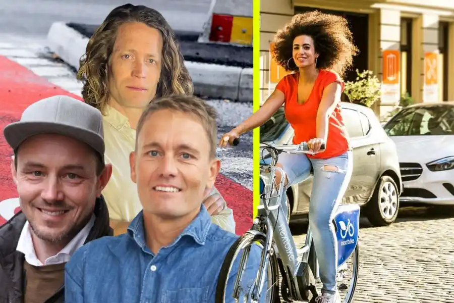 Tre av vd:arna på cykelbolagen: Tomas Grönqvist (Mioo), Henrik Hansen (Jonna) och Fredrik Videlycka (Movebybike). Foto: Pressbilder / Canva (montage).