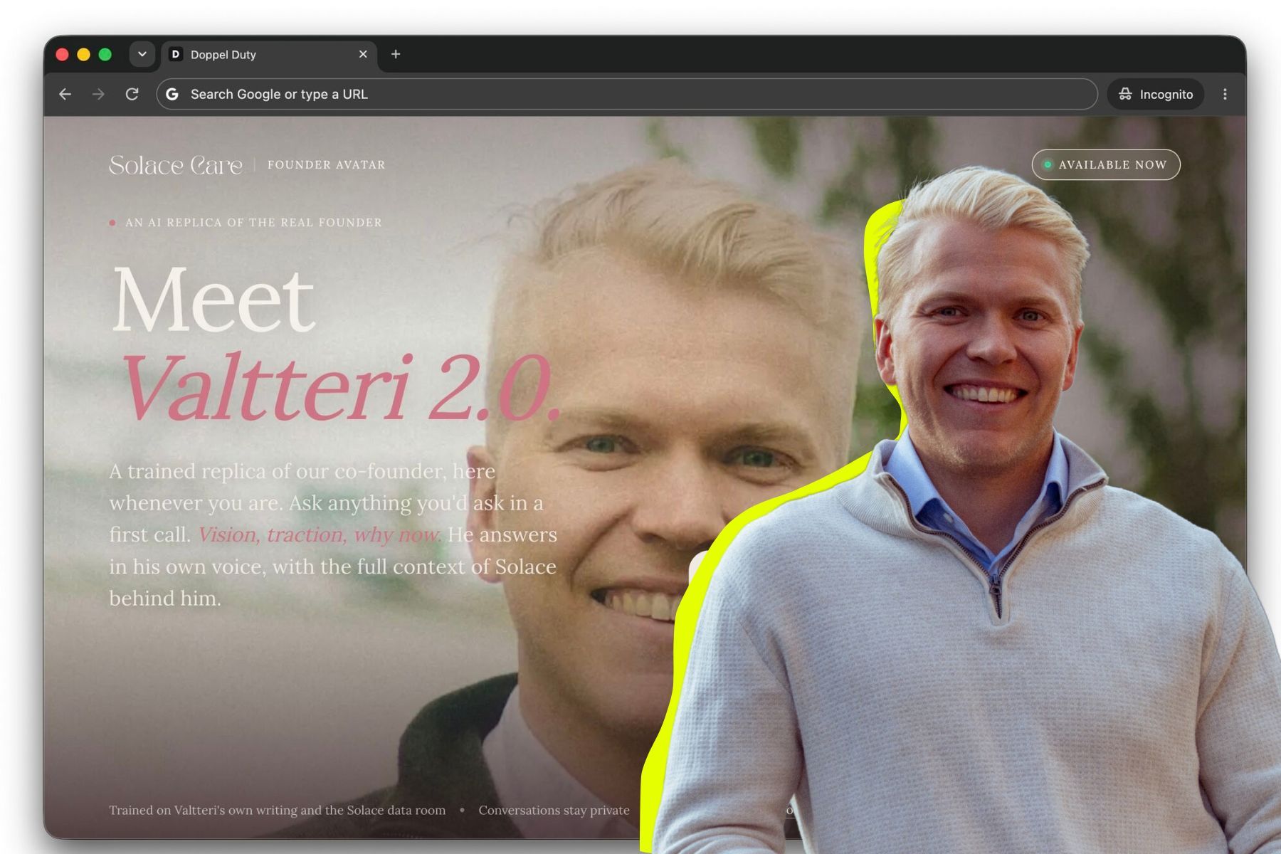 Valtteri Korkiakoski, vd och medgrundare av Solace Care. Foto: Pressbild.