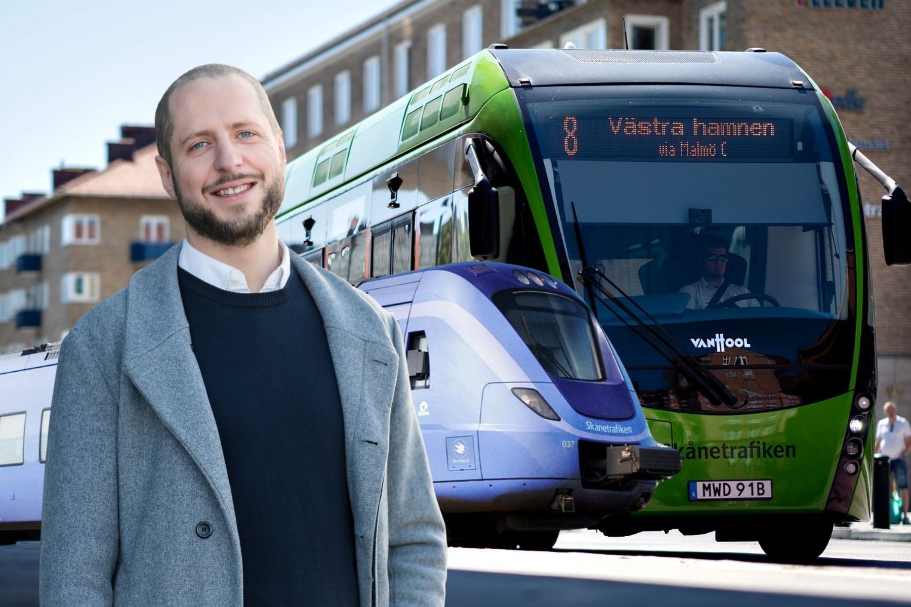 Anders Österlin, kommersiell chef på mobilitetsföretaget EC2B. Foto: Pressbild/Skånetrafiken (montage).