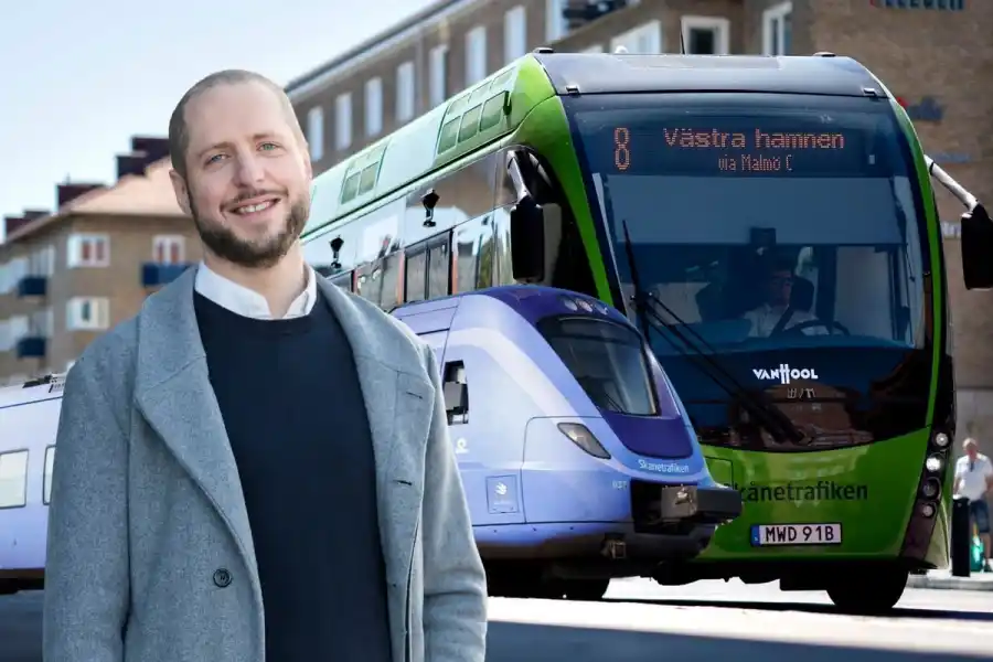 Anders Österlin, kommersiell chef på mobilitetsföretaget EC2B. Foto: Pressbild/Skånetrafiken (montage).