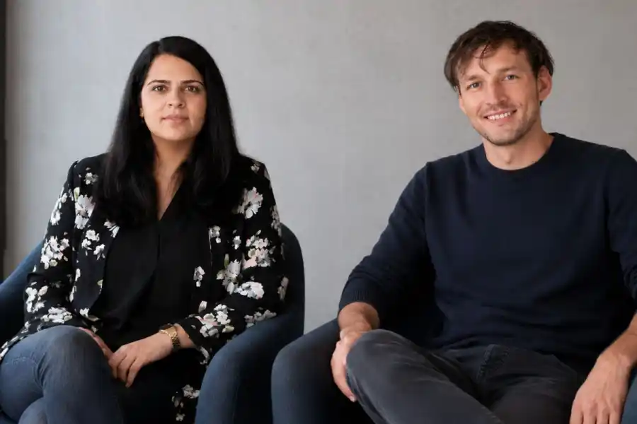 Namrata Sandhu, founder and CEO, Vaayu (left) and Marc Laurent, founder and CEO, Carbonfact. Press photo
