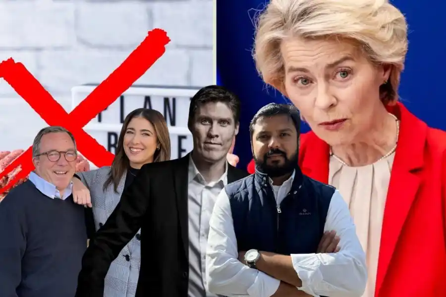 Proteinishs grundare Peter Bolinder och Isabelle Egholt, Måns Ullerstam, vd på Kale United och Ursula von der Leyen, Ramkumar Nair, medgrundare Smaqo och EU-kommissionens ordförande. Foto: Pressbilder.