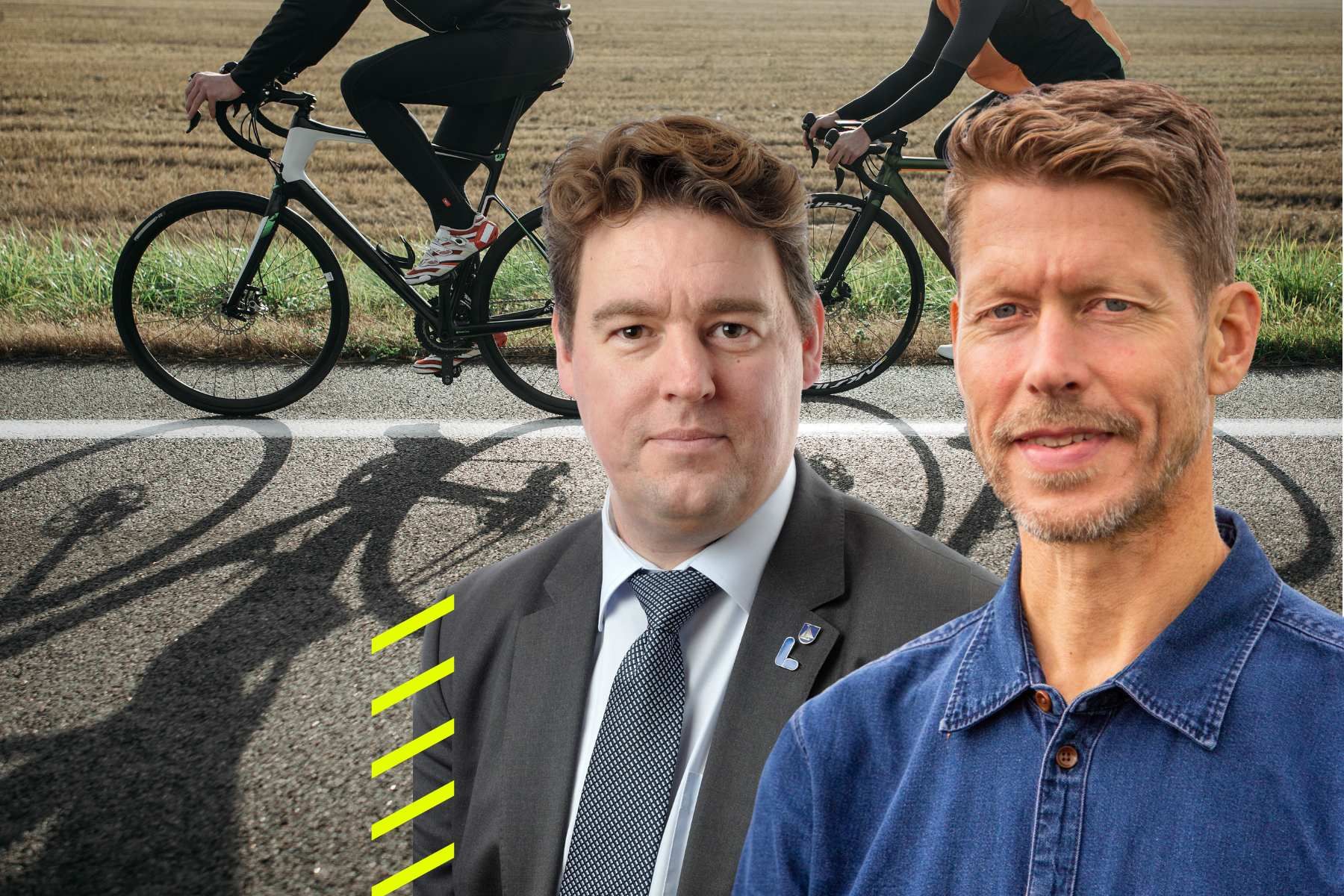 Mathias Lindow, ordförande för Svenska cykelstäder, och Per Hasselberg, ordförande Cykelfrämjandet. Foto: pressbilder, grafik av Impact Loop.