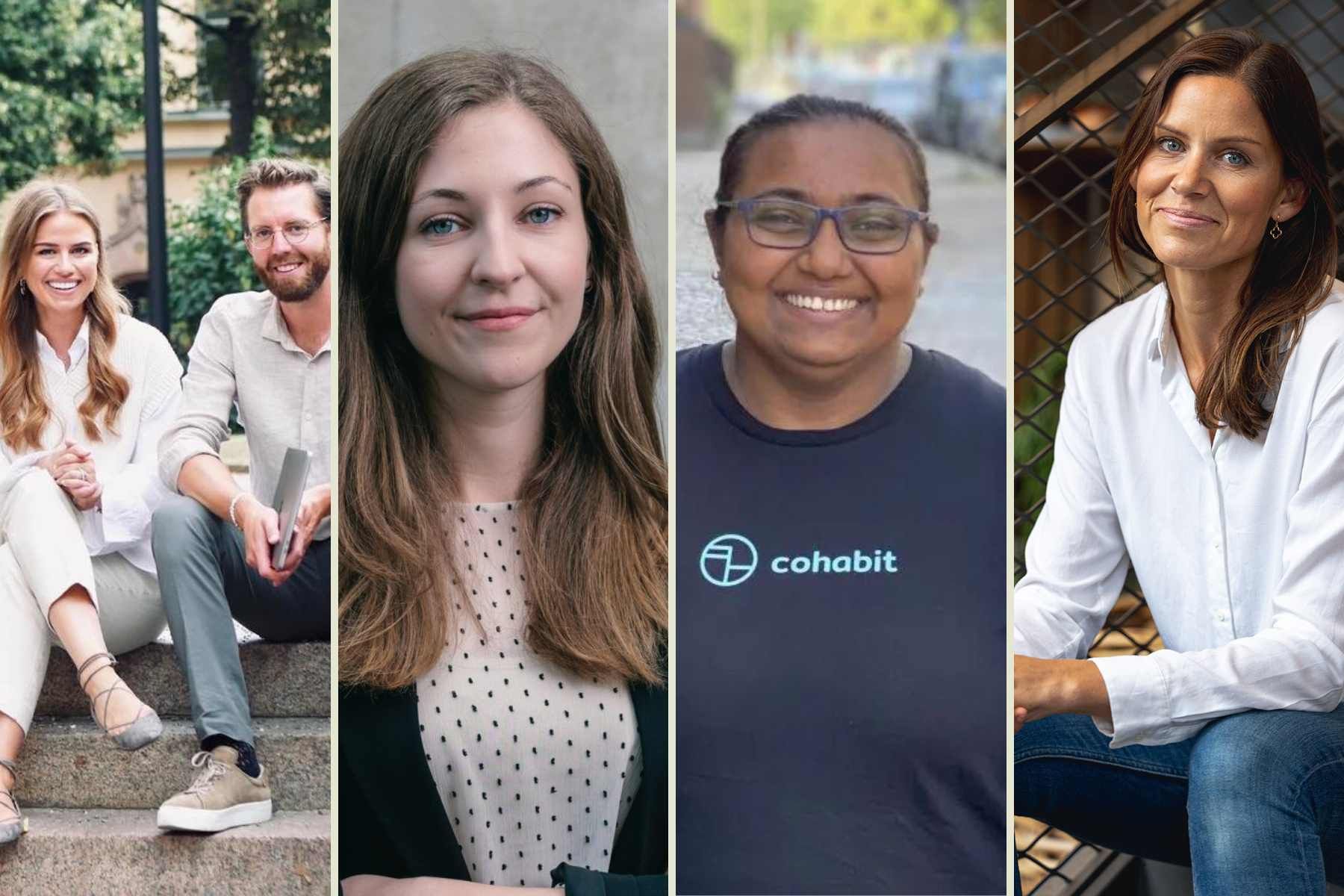 Andréa Rylander och Henrik Nordling (Goodfeed), Hanna Johansson (Adsorbi), Vaishnavi Srinivasan (Cohabit) och Caroline Nilsson (Oh Mungood). Pressbilder.