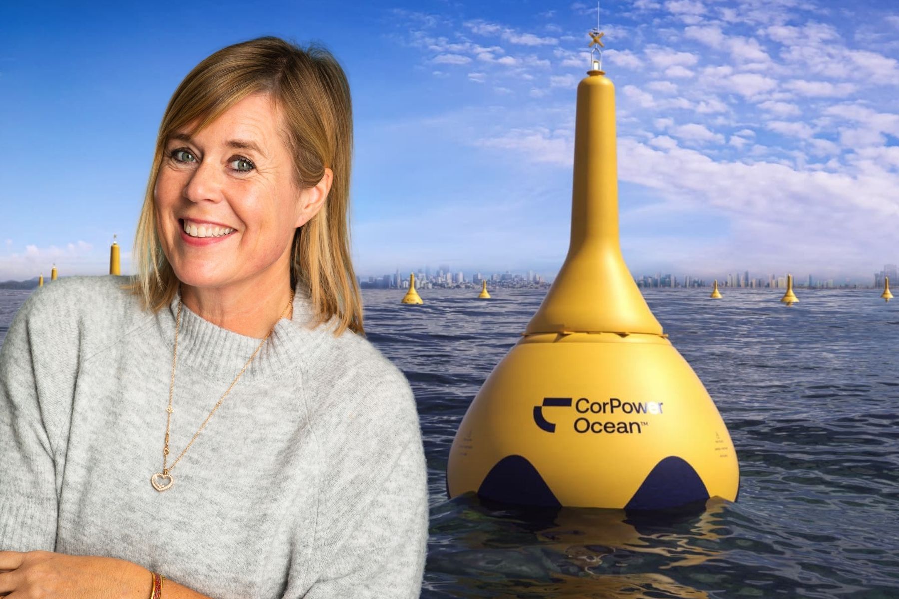 Linda Nyberg, ny kommunikations- och pr-chef på Corpower Ocean. Foto: Pressbilder (montage).