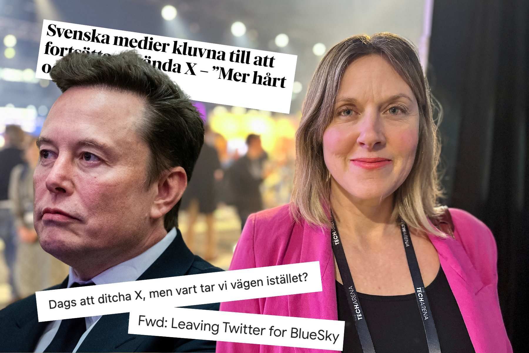 Elon Musk (foto: TT) och Frida Berry Eklund, Klimatkollen (foto Impact Loop).