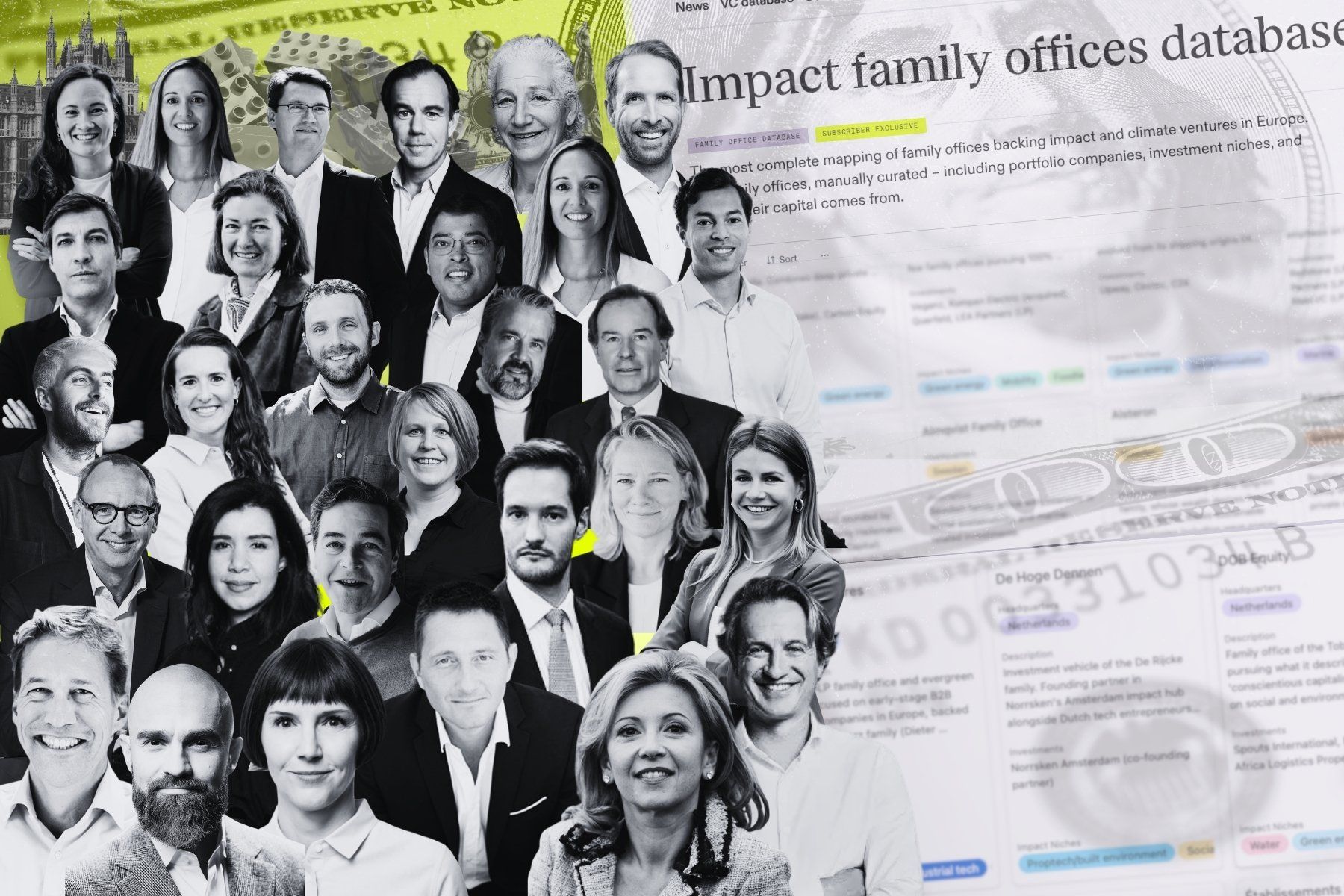 Impact Loop's family office database now includes 150 entries. Pictured are some of the investors represented. Press photos and collage by Impact Loop.