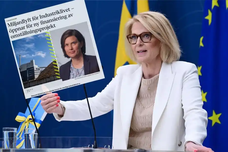 Elisabeth Svantesson (M), finansminister, presenterar vårändringsbudgeten. Foto: TT (montage).