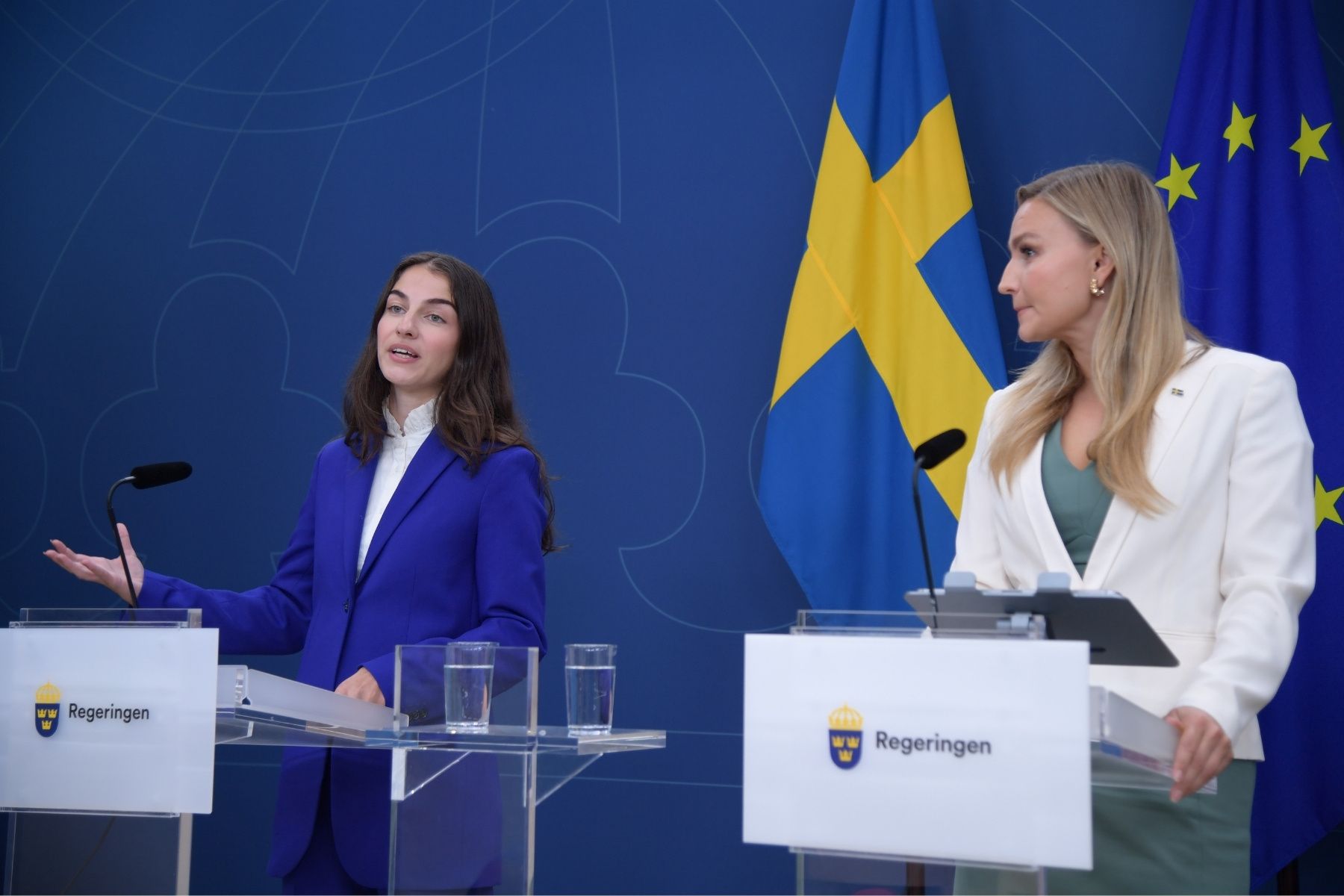 Klimat- och miljöminister Romina Pourmokhtari (L) och  energi- och näringsminister Ebba Busch (KD). Foto: TT.