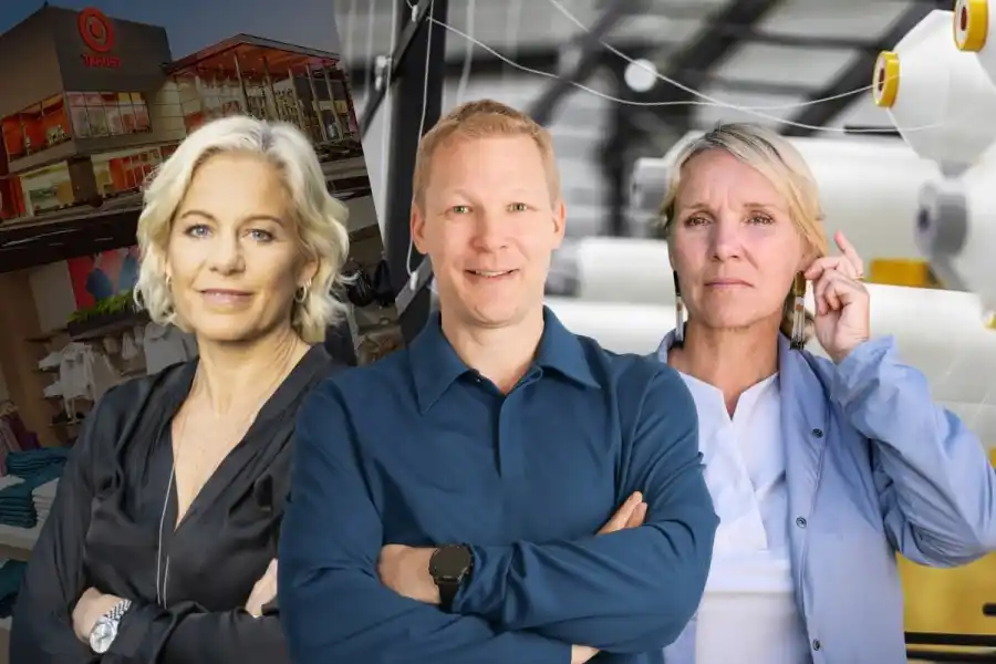 Dennis Nobelius, CEO of Syre, Susanna Campbell, co-founder and chair of Syre, and Eva Karlsson, Chief creative officer at Houdini. Photo: press images.