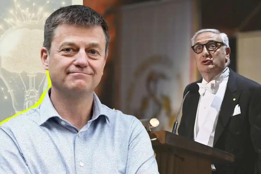 Fredrik Hånell och en av Nobelpristagarna i ekonomi: Joel Mokyr. Foto: Pressbilder/TT (montage).