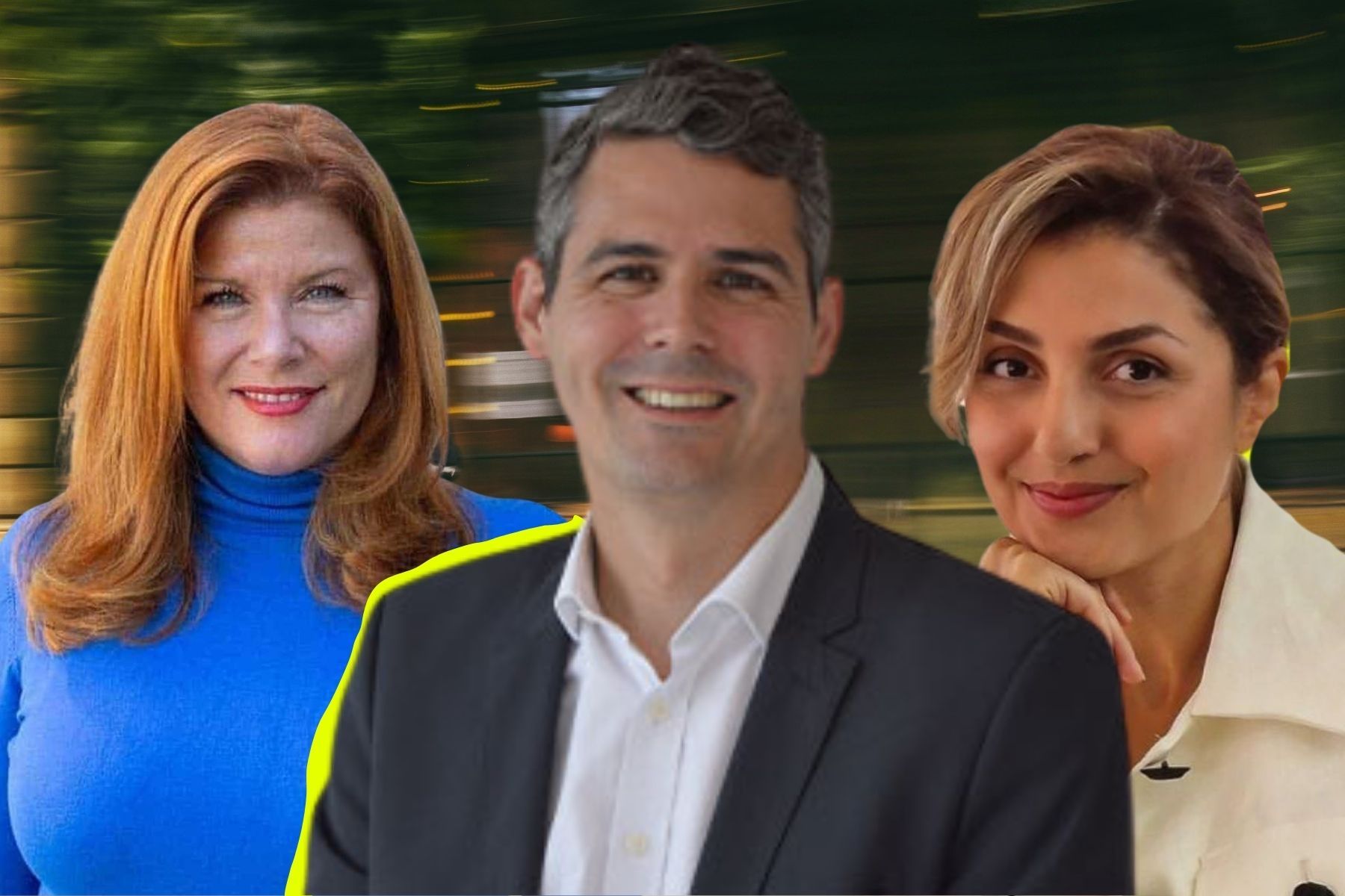 Yalda Mirbaz (Vidde), Daniel Serra (EIT Urban Mobility) och Karin Ebbinghaus (Elonroad). Foto: Pressbilder (montage).