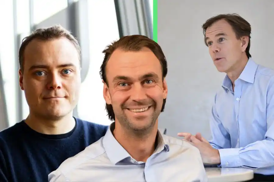 John Diklev, vd och grundare av Flower, Dan Holm, CFO på Flower och investeraren Karl Johan Persson. Foto: Pressbild/TT