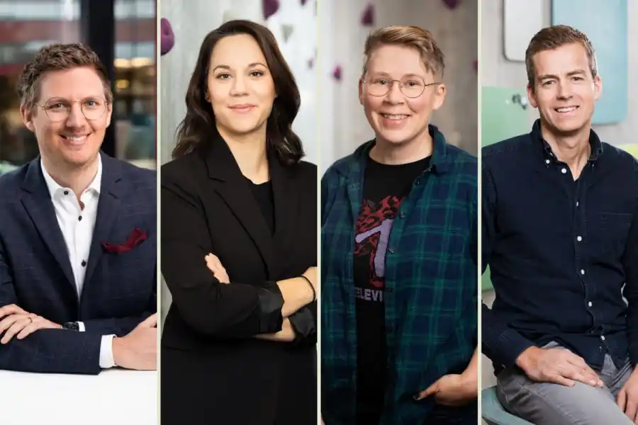 Alexander Gerdin, Helena Nakos Lantz, Emmi Voogand och Daniel Olsson på Chalmers Industriteknik. Foto: Pressbilder.