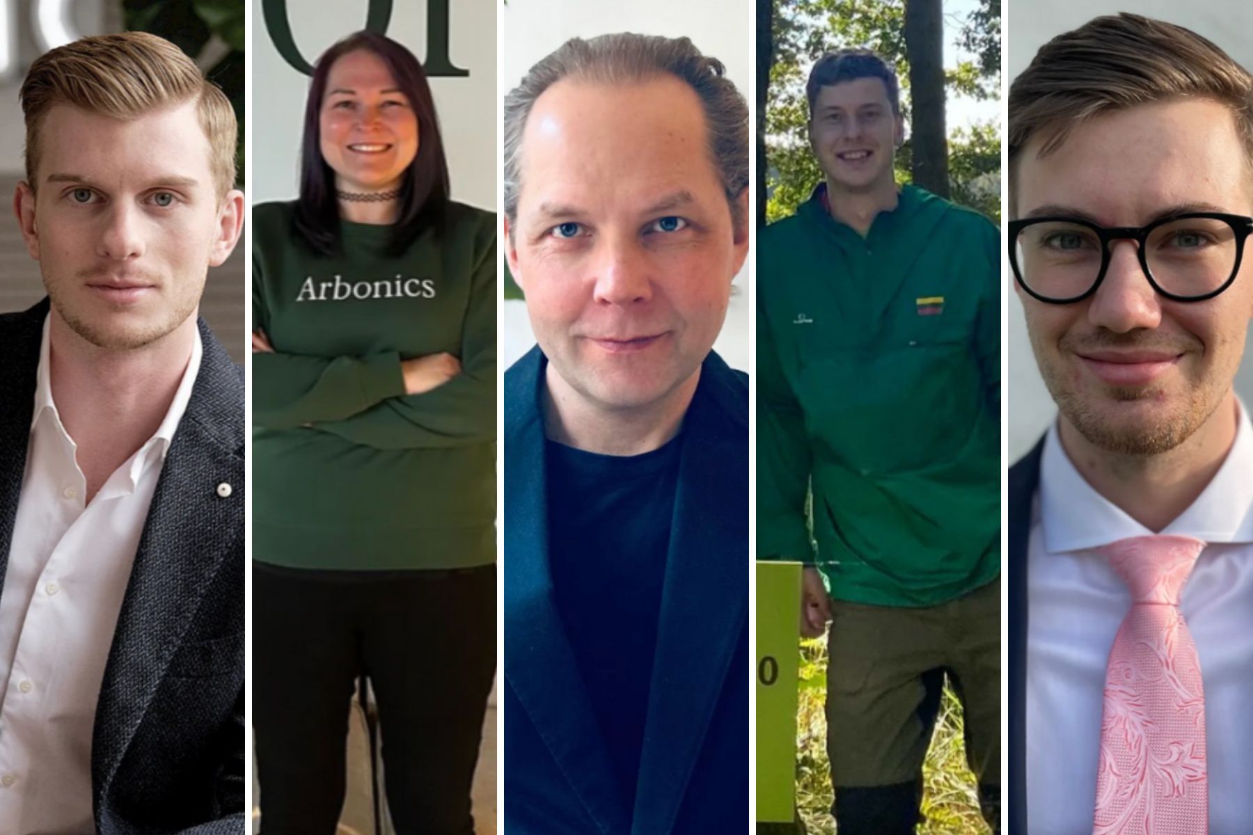 Arbonics' new hires Axel Karlsson, Ella Kai, Johan Junker, Deividas Strumila and Christoffer Andersson. Photos: Press images