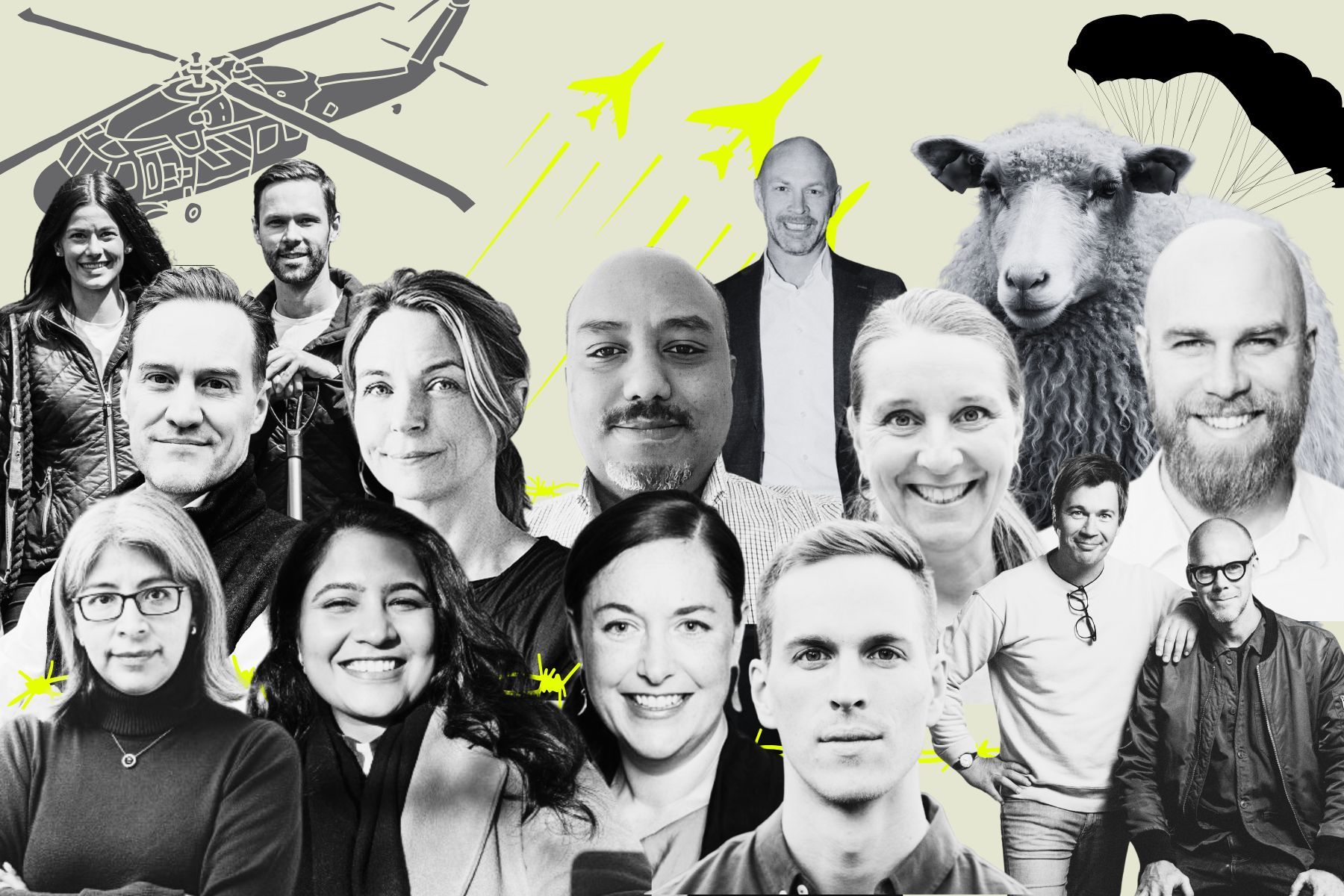 Några av de vd:ar och grundare av dual use-bolagen som är med på listan. Foto: Pressbilder, grafik Impact Loop.