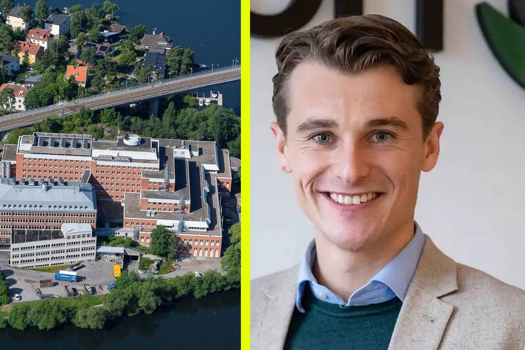 Cellfions anläggning på Stora Essingen och vd:n Liam Hardey. Foto: pressbilder.