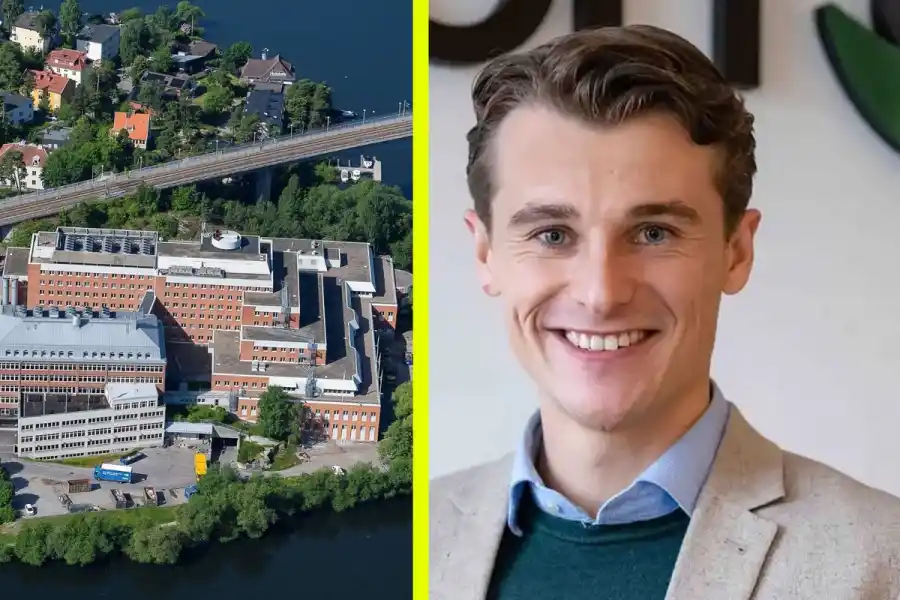 Cellfions anläggning på Stora Essingen och vd:n Liam Hardey. Foto: pressbilder.