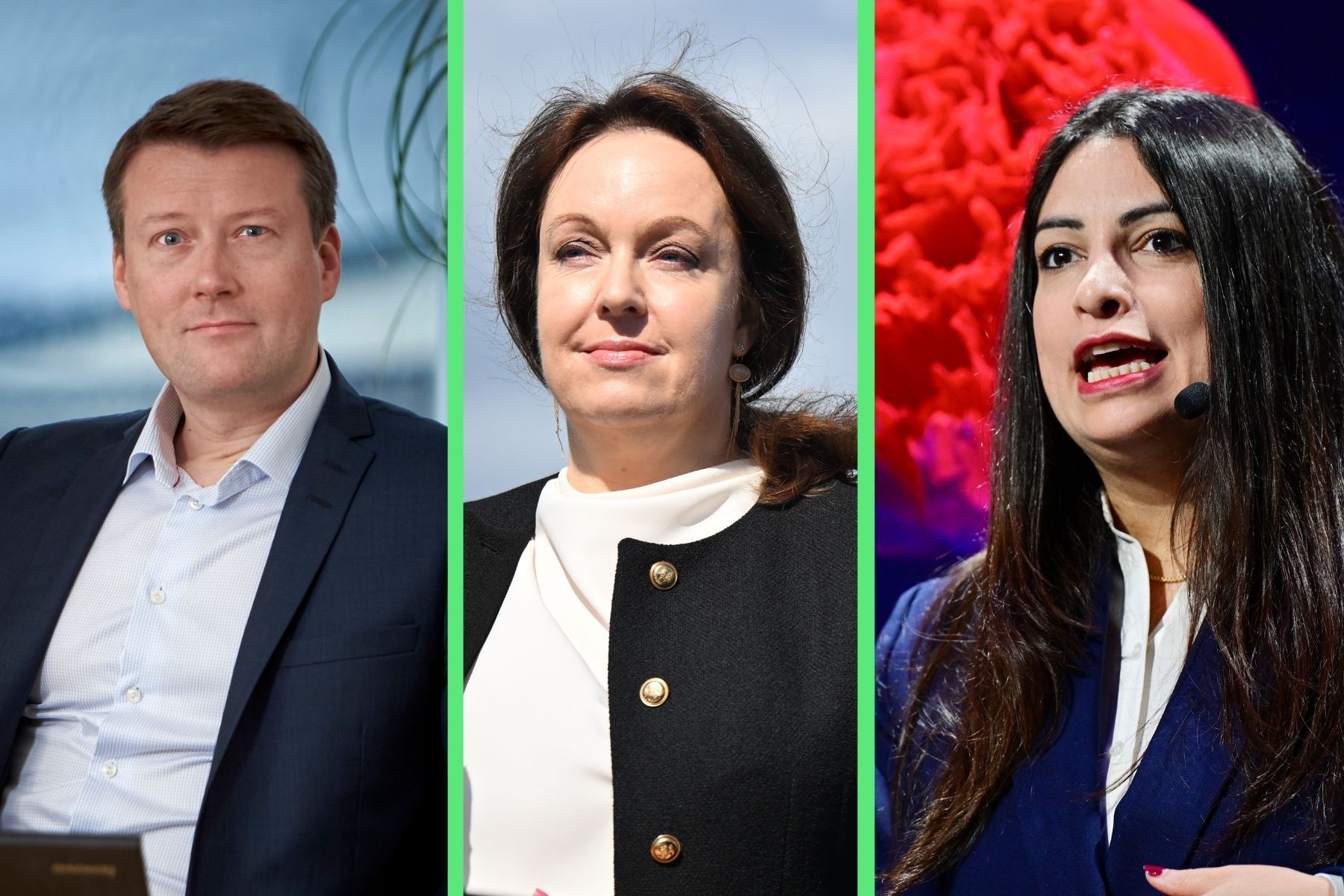 Johan Lindehag (vd på Ellevio), Anna Borg (vd på Vattenfall) och Nooshi Dadgostar (V). Foto: Pressbild/TT.