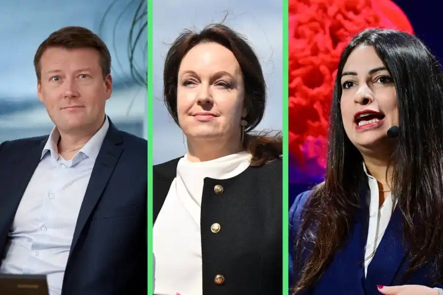 Johan Lindehag (vd på Ellevio), Anna Borg (vd på Vattenfall) och Nooshi Dadgostar (V). Foto: Pressbild/TT.