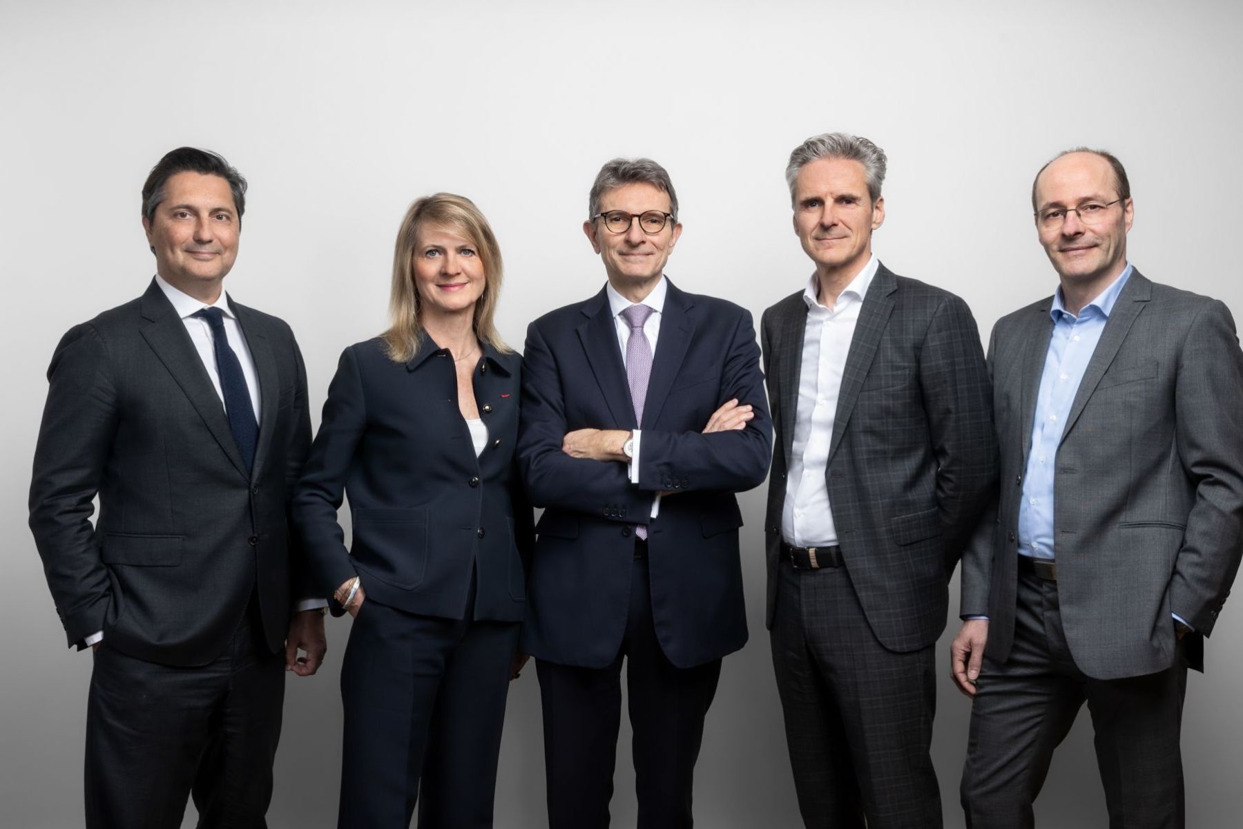 Ledningsgruppen för Demea Invest. Michel Chabanel, Stéphane Villecroze, Sophie Paturle, Fabrice Vidal och Antoine Troesch. Foto: pressbild.