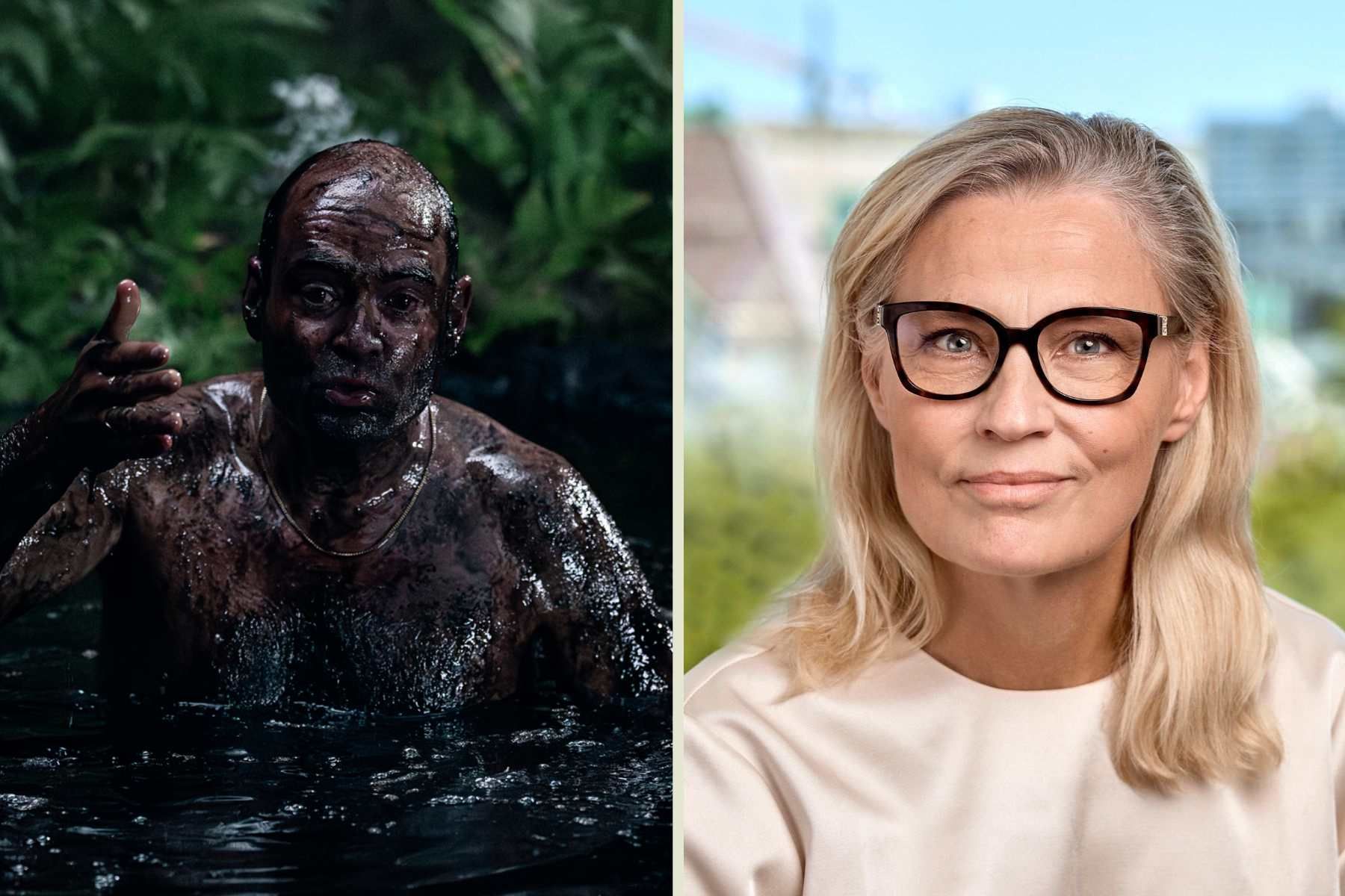 Skådespelaren David Dencik i kampanjen Fund your mother (foto: Annica Nordlund) och AP7:s Ulrika Lindén (foto: Peter Knutson).