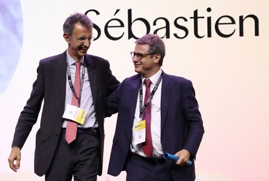 InnoEnergy's new CEO Sebastien Clerc (right) on stage at The Business Booster in Lisbon 23 October 2025. Supplied